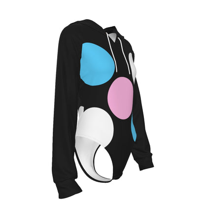 Teen Blue Pink White 'Pride Five Spots' Black Hooded Bodysuit