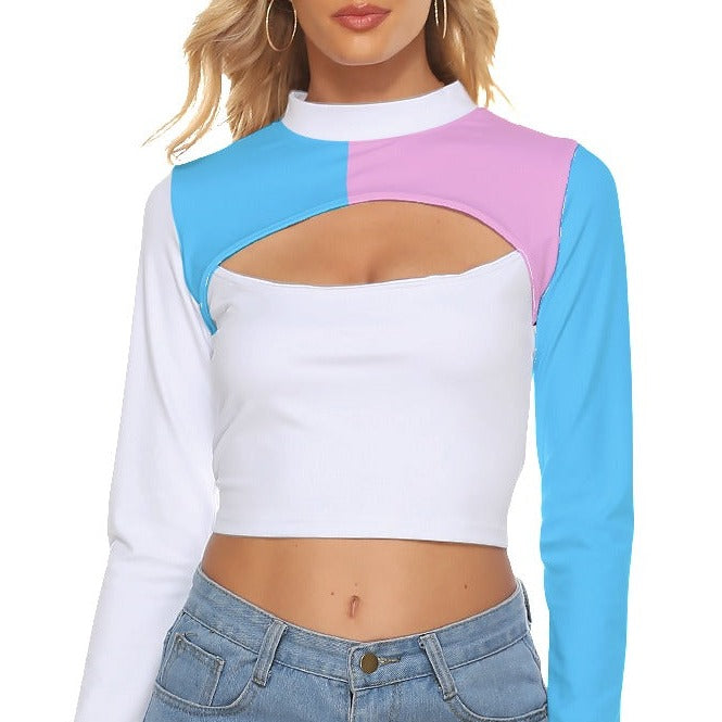 Blue Pink White Pride Hollow Chest Tight Sports Crop