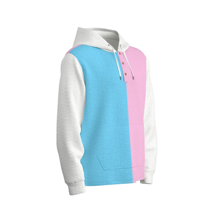 Teen - Plus Size Blue Pink White Pride Half-Button Hoodie
