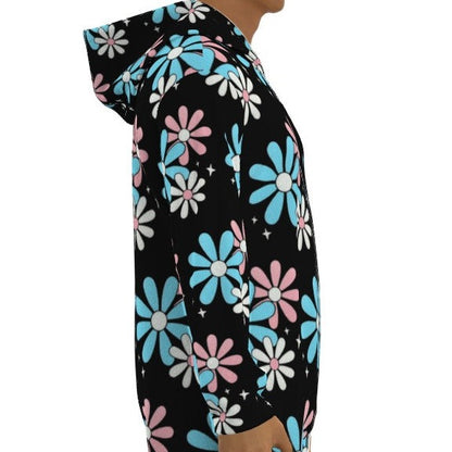 Plus Size Blue Pink White Big Daisies Pride All Over Pride Black Fleece Onesie
