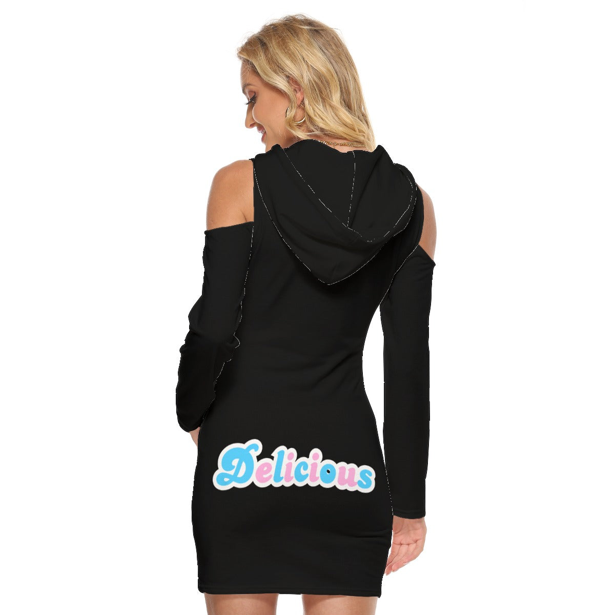 Teen Blue Pink White Pride Black Cold-Shoulder Hooded Dress