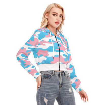 Teen Blue Pink White Pride Camouflage Cropped Hooded Jacket