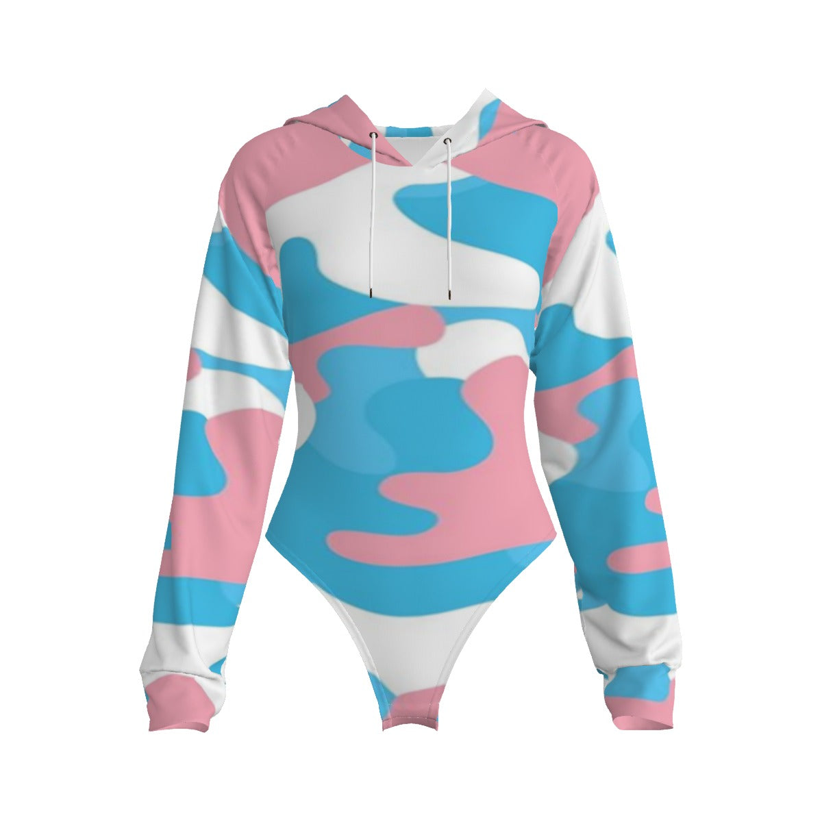 Blue Pink White Teen Pride Skinny-Fit Long Sleeved Hooded Bodysuit