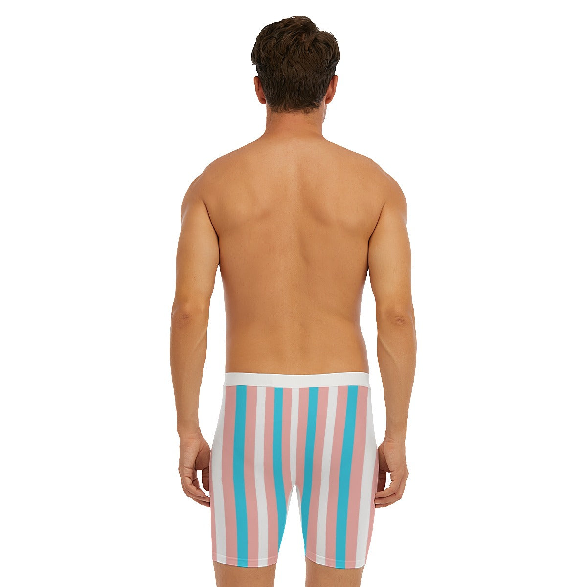 Trans Coloured Pride Candy Striped White Boyfriend Athletic Style Long Boxers