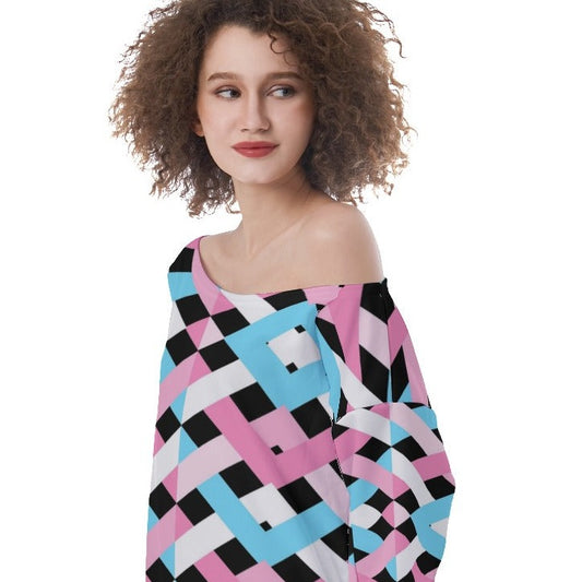 Teen - Plus Size Blue Pink White Pride Lattice Off-Shoulder Sweatshirt