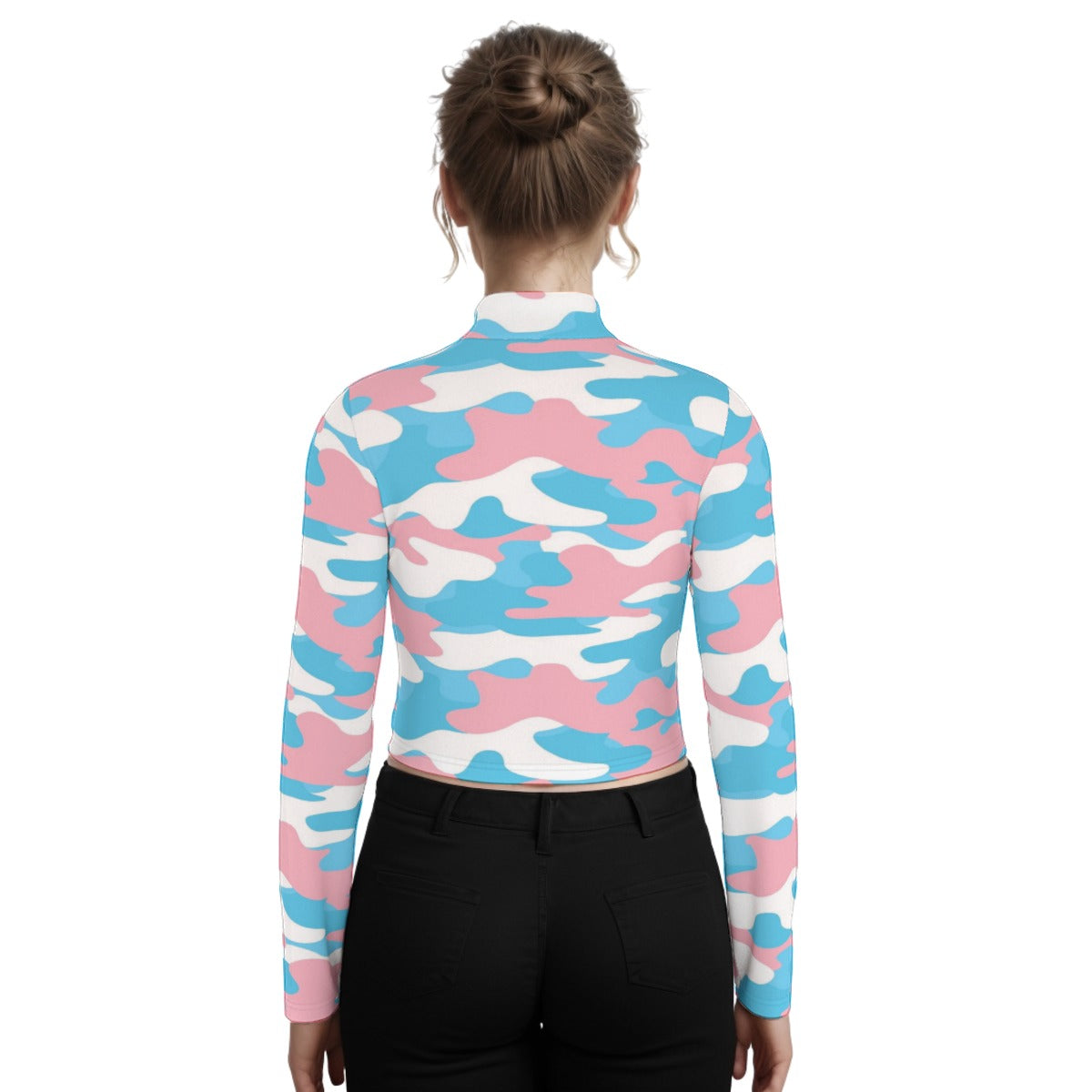 Plus Size Blue Tuck&Simon Pink White Camouflage Turtleneck T-Shirt