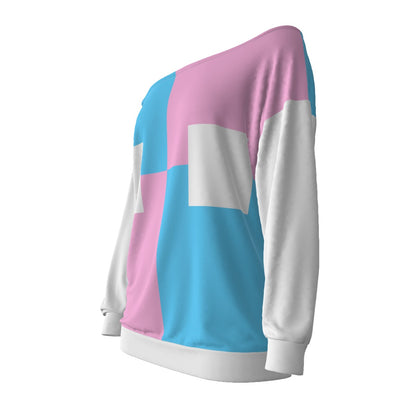 Teen - Plus Size Blue Pink White Trans Pride Off-Shoulder Sweatshirt