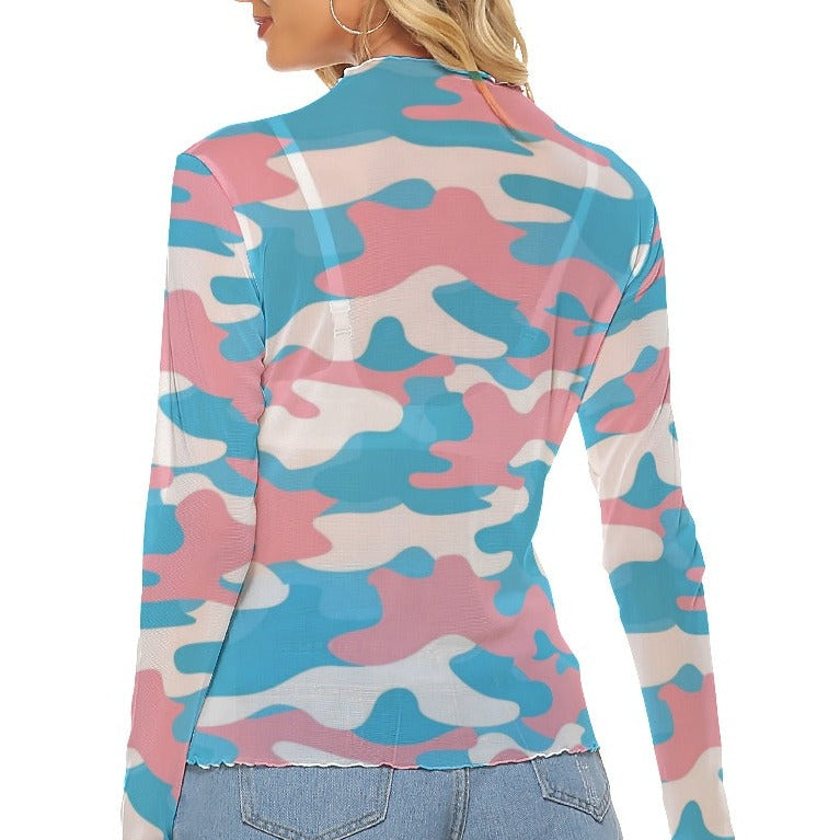 Teen Blue Pink White See-Thru Top