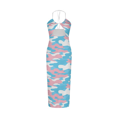 Plus Size Sexy Blue Pink White Pride Camouflage Spaghetti-Tied Hollow Camisole Dress