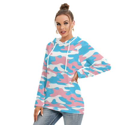 Plus Size Blue Pink White Trans Pride Camouflage Double Hooded Hoodie