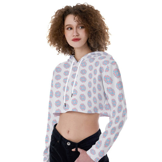 Plus Size Blue Pink White Trans Pride Chrysanthemum White Crop Top Hoodie