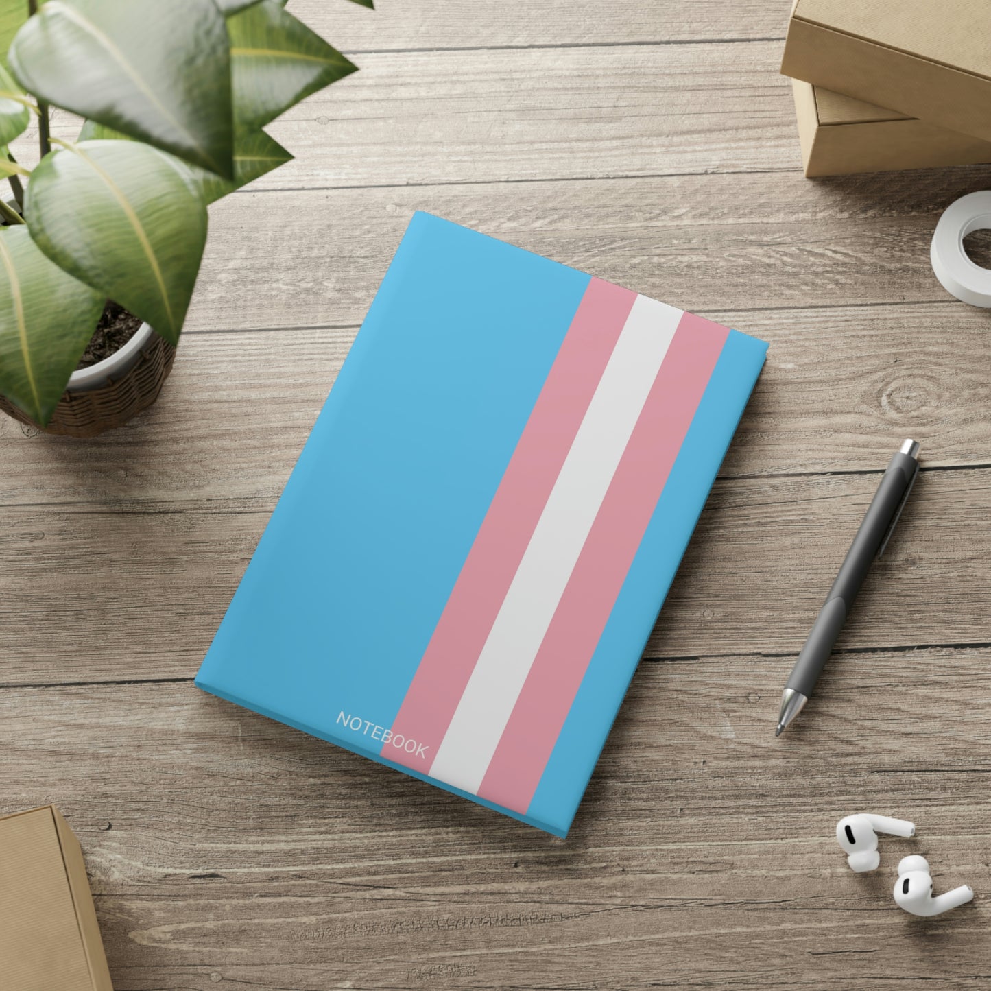 Blue Pink White Trans Pride All Over Puffy Cover Notebook