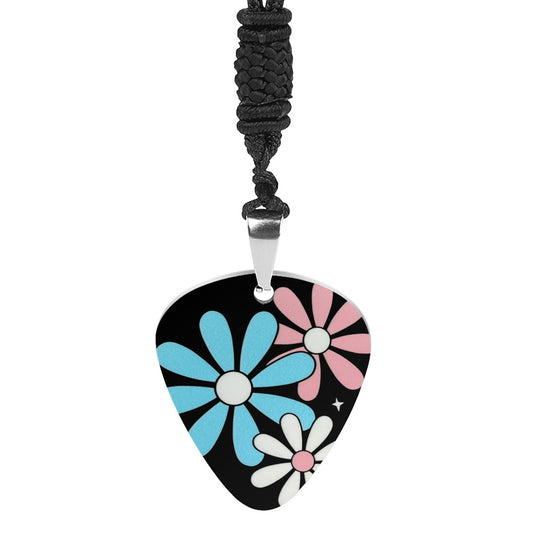 Blue Pink White Big Pride Daisies Titanium Steel Guitar Pick Pendant Necklace