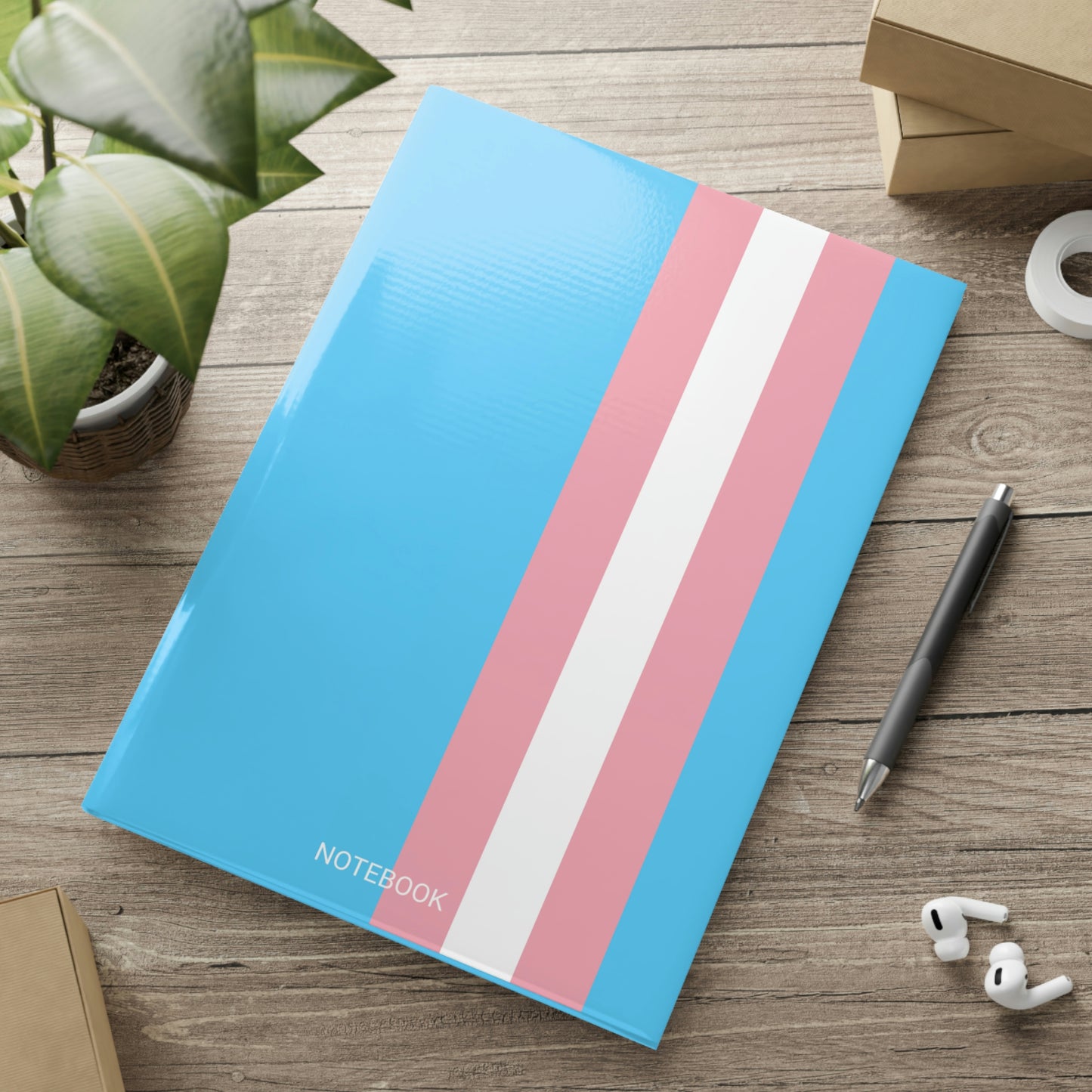 Blue Pink White Trans Pride All Over Puffy Cover Notebook