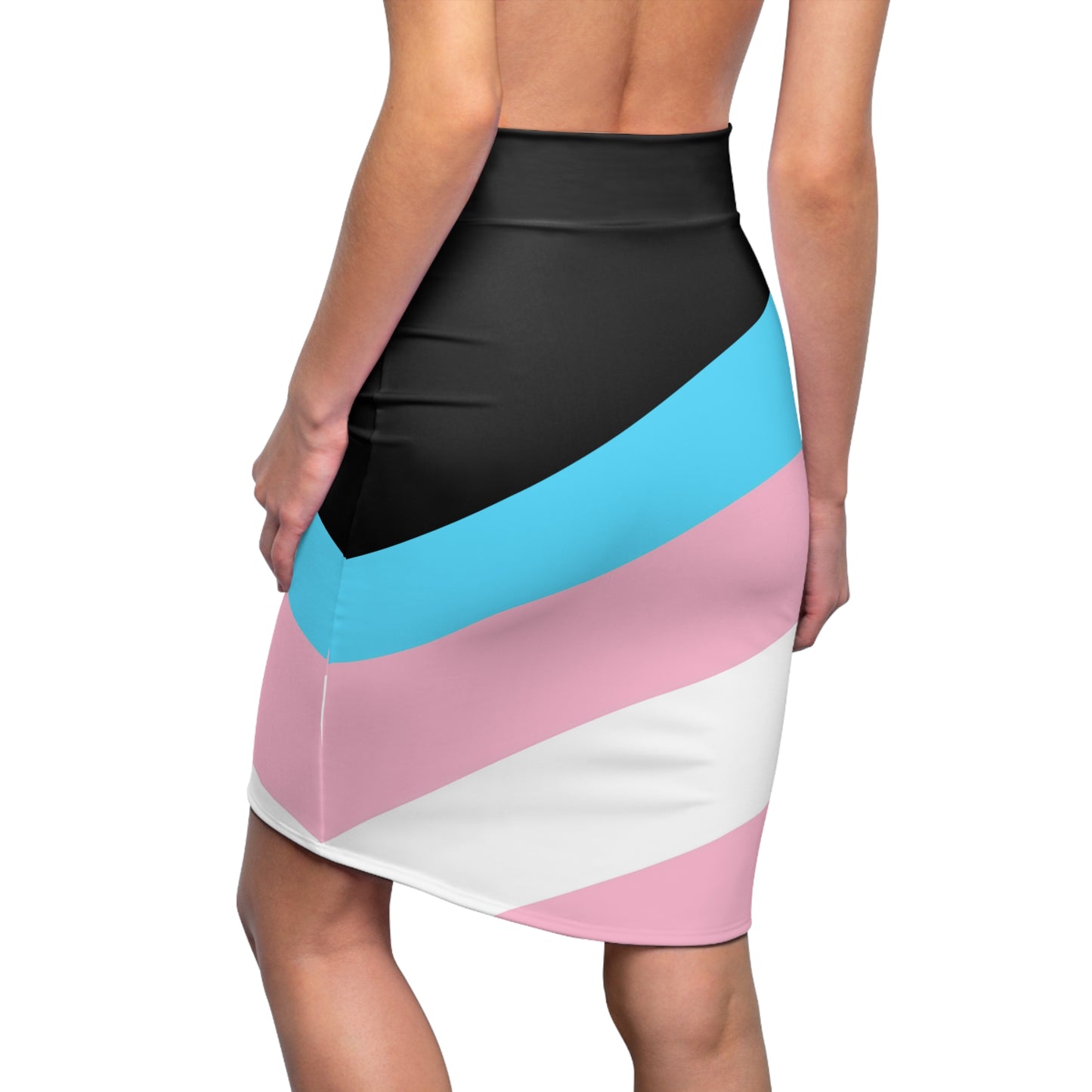 Blue Pink White Trans Pride Ribbon Form Fitting Black Pencil Skirt