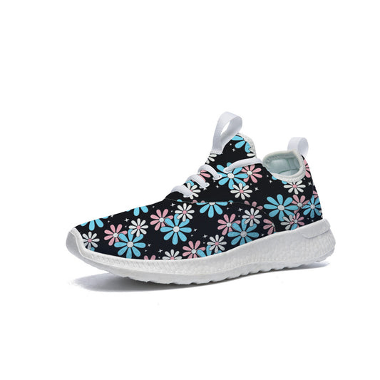 Blue Pink White Big Daisies Pride Black Canvas Low Cut Sneakers