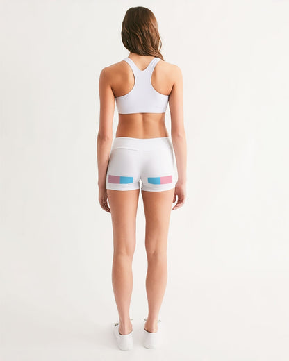 Teen Blue Pink White Subtle Pride Ribbon White Mid-Rise Yoga Shorts