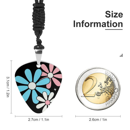 Blue Pink White Big Pride Daisies Titanium Steel Guitar Pick Pendant Necklace