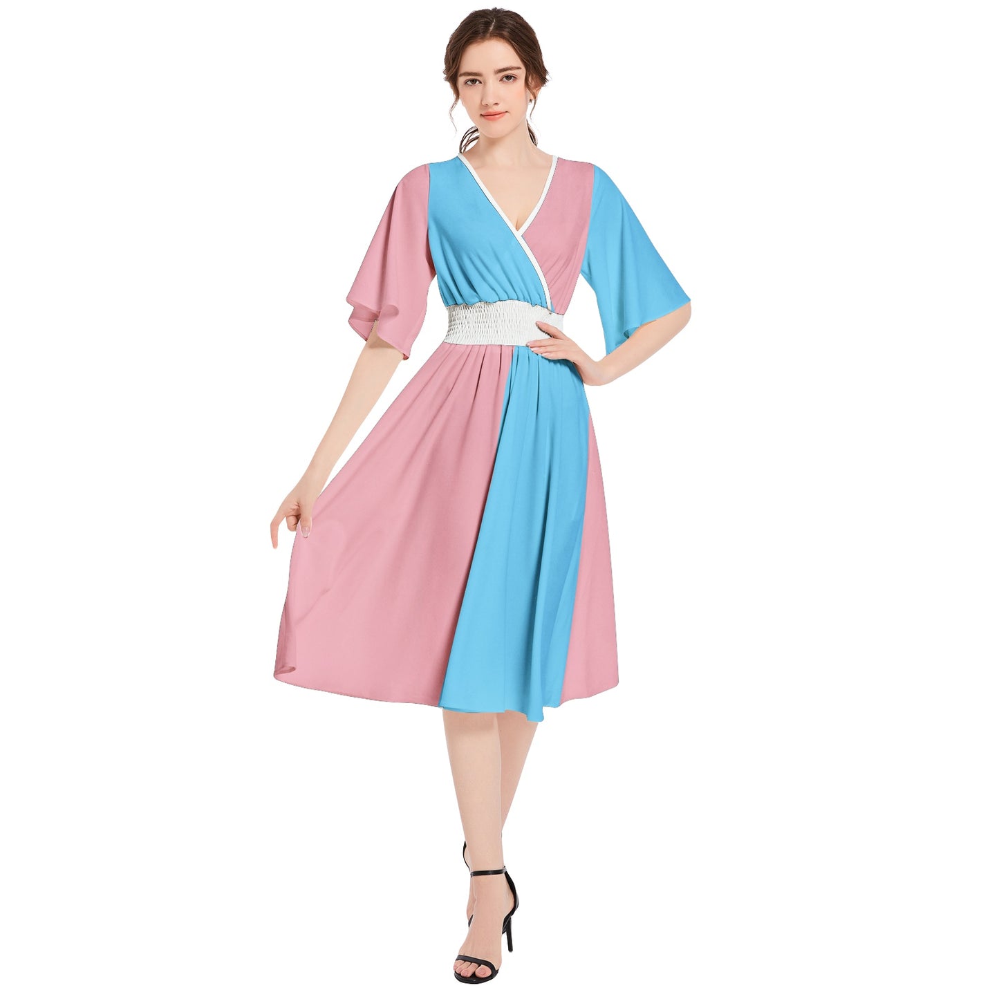 Trans Coloured Butterfly Sleeve High Waist Wrap Dress
