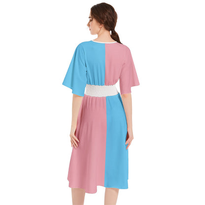 Trans Coloured Butterfly Sleeve High Waist Wrap Dress