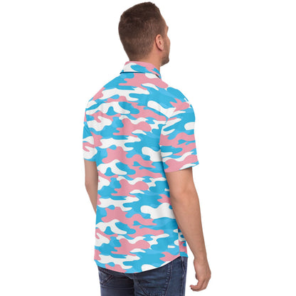 Blue Pink White All Over Pride Camouflage Boyfriend Short Sleeved Shirt