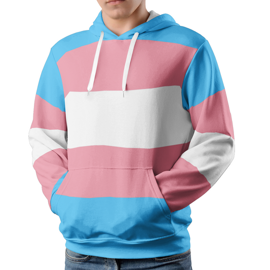 Plus Size Blue Pink White Pride All-Over Boyfriend Pullover Hoodie