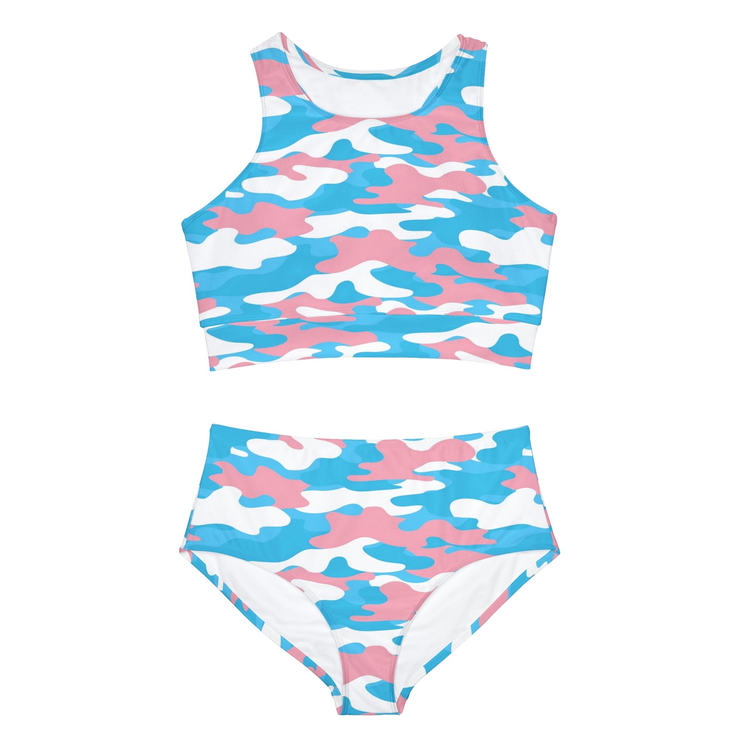 Blue Pink White Camouflage Sports Bikini Twin-Set