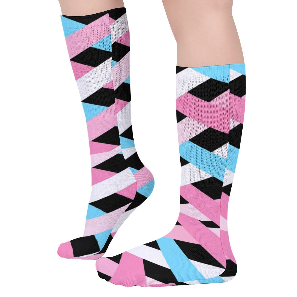 Blue Pink White Pride Lattice Black Breathable Socks (Pack of 5 )