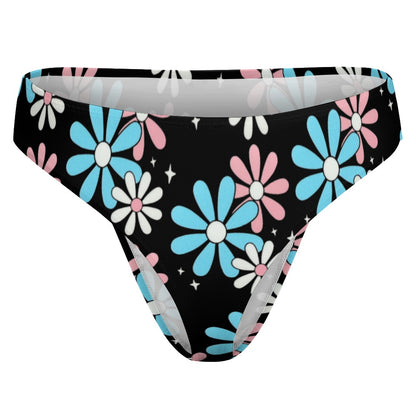 Blue Pink White Big Daisies T-Back Tucking Knickers