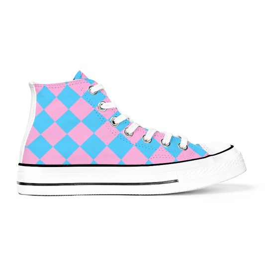 Blue Pink White Pride Circus Check 'Converse Style' Canvas High-Top Sneakers