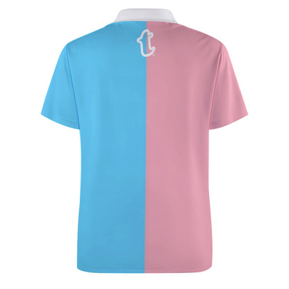TOM - Blue Pink White Snug-Fitting Boyfriend Polo Shirt