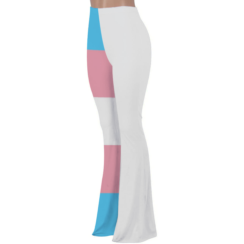 Teen Trans Coloured Trans Pride White Stretch Bell-Bottom Flared Lounge Palazzo