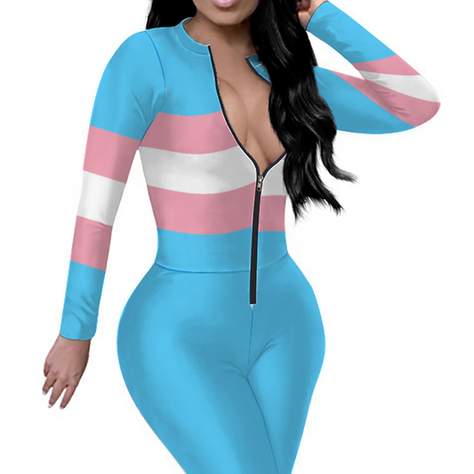 Custom Women's Sexy Front Zip Bodysuit Long Sleeve Jumpsuit