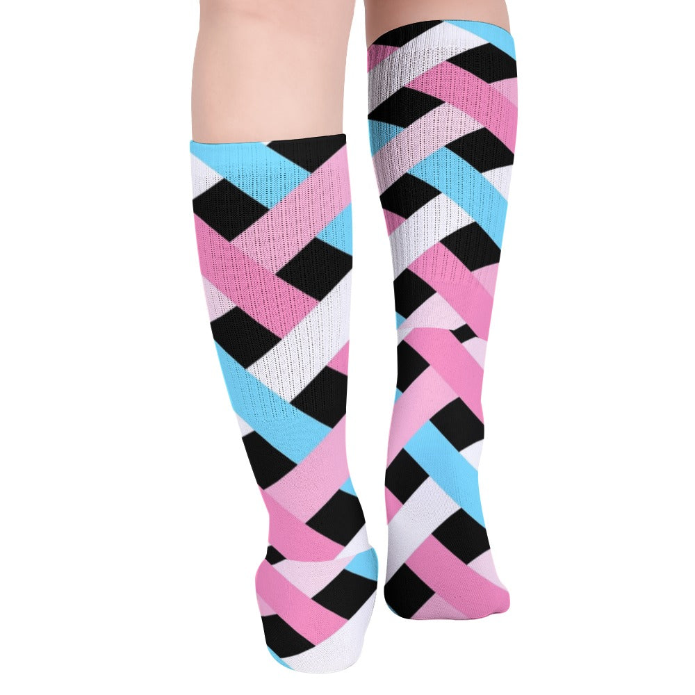 Blue Pink White Pride Lattice Black Breathable Socks (Pack of 5 )