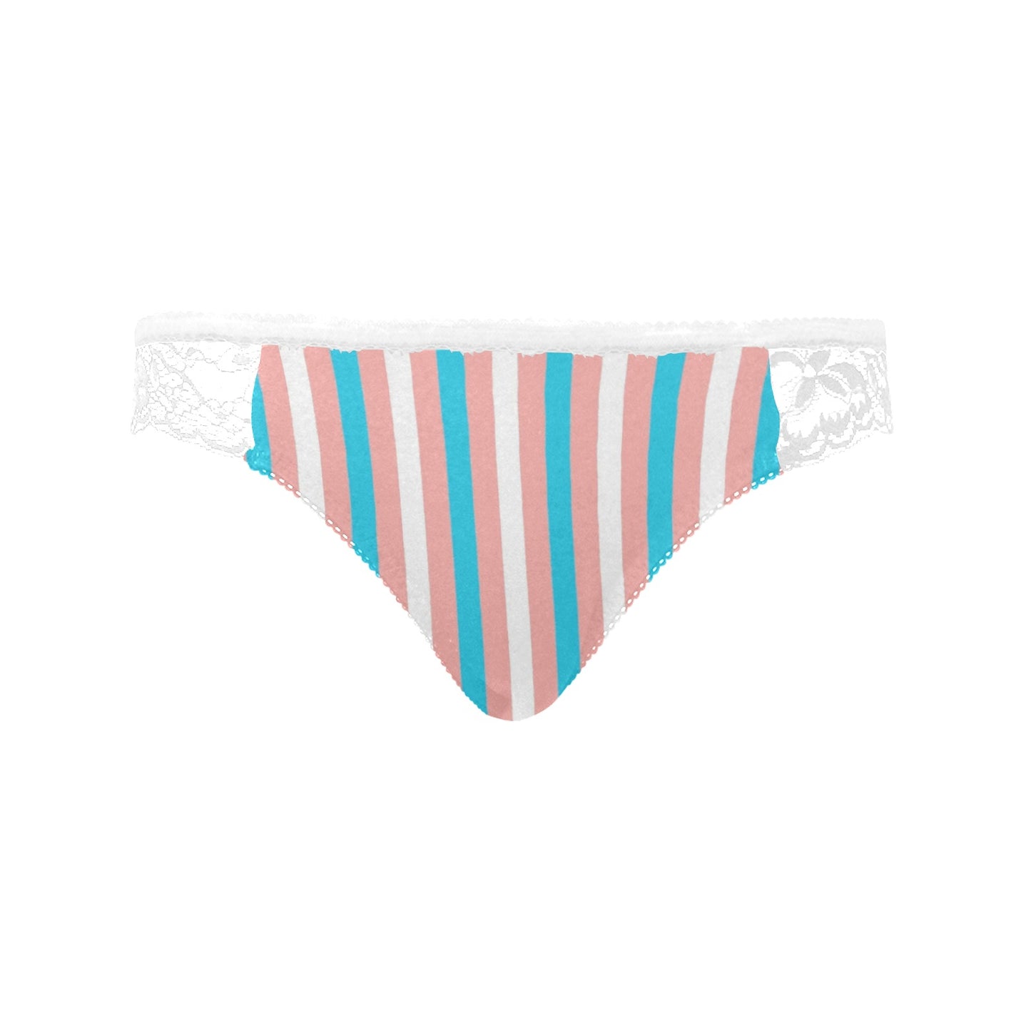 Teen - Plus Size Blue Pink White Pride Candy Striped White Lace Panties