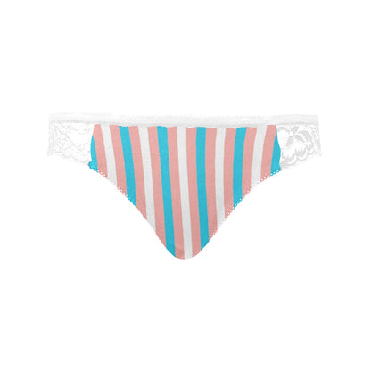 Teen - Plus Size Blue Pink White Pride Candy Striped White Lace Panties