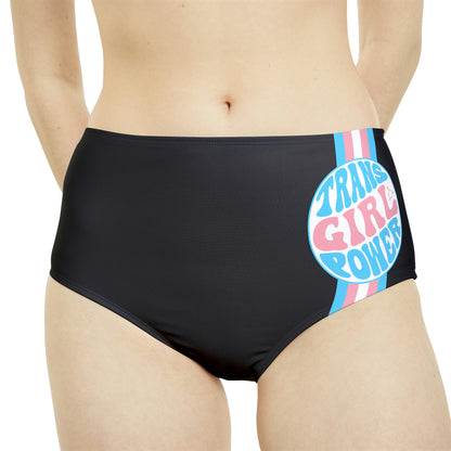 Pride Striped 'TRANS GIRL POWER' Black High-Waist 70's Schoolgirl Non-Tuck Panties