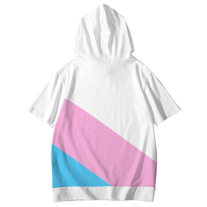 Teen - Plus Size Blue Pink White Pride Short-Sleeved Hooded T-Shirt