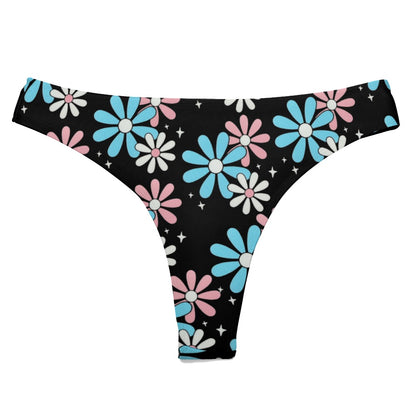 Blue Pink White Big Daisies T-Back Tucking Knickers