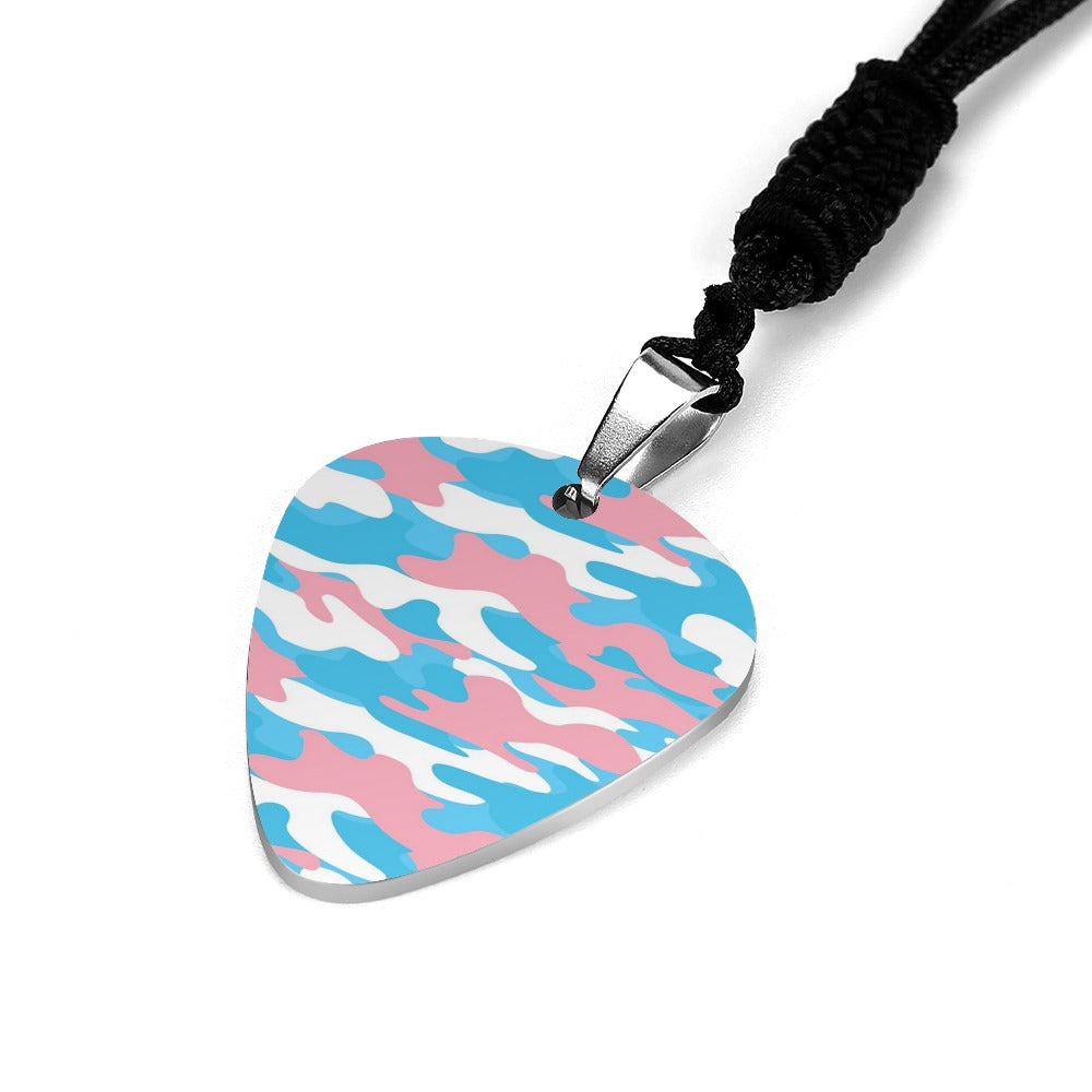 Blue Pink White Pride Camouflage Titanium Steel Guitar Pick Pendant Necklace