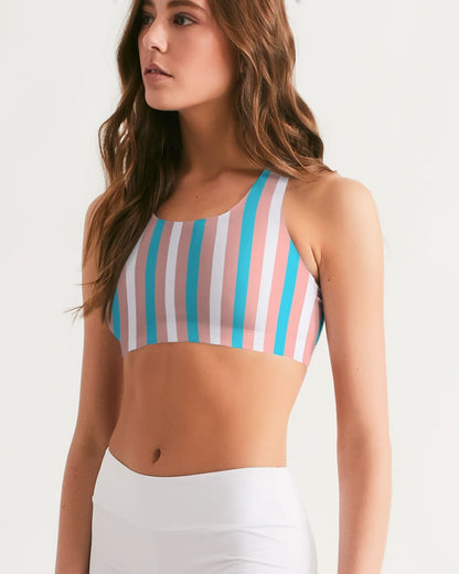 Blue Pink White Candy Striped Pide Seamless Sports Bra