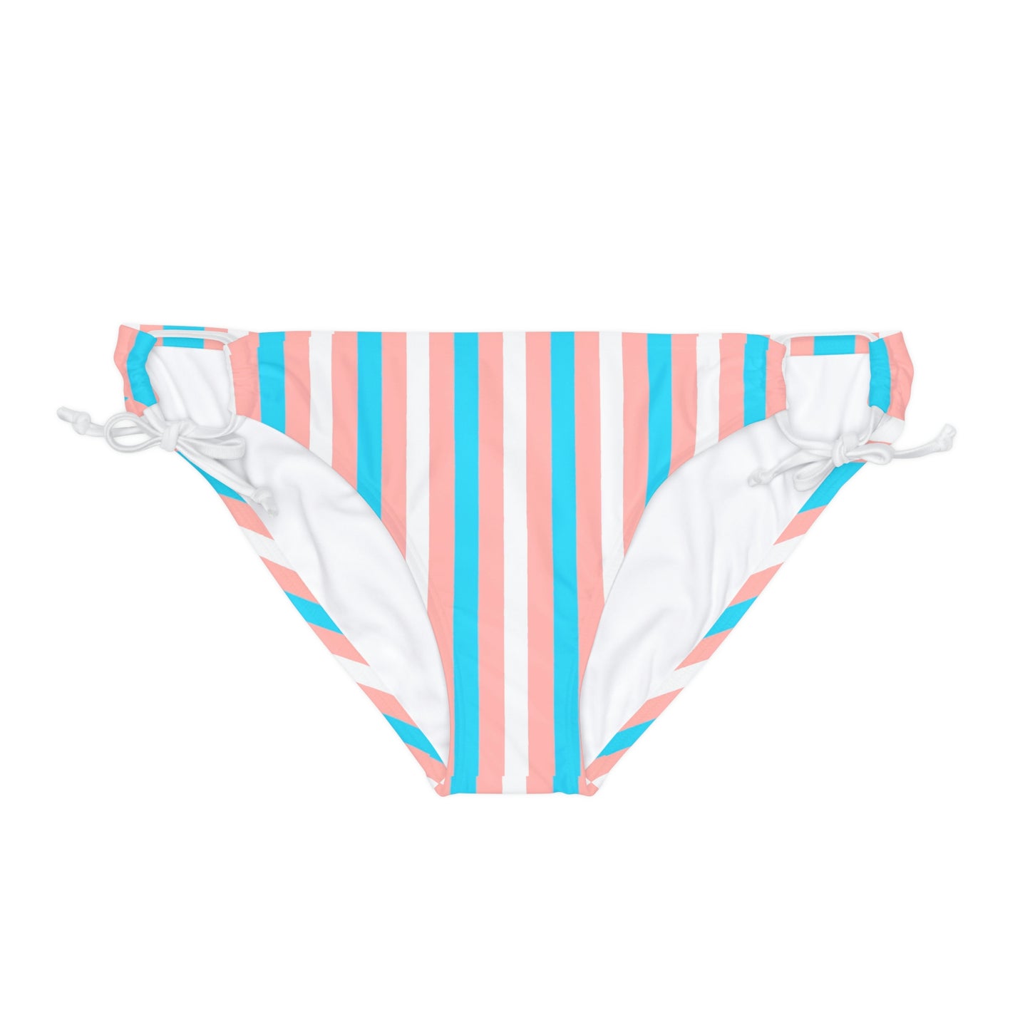 Blue Pink White Pride Candy Striped Loop-Tie-Side Bikini Bottoms