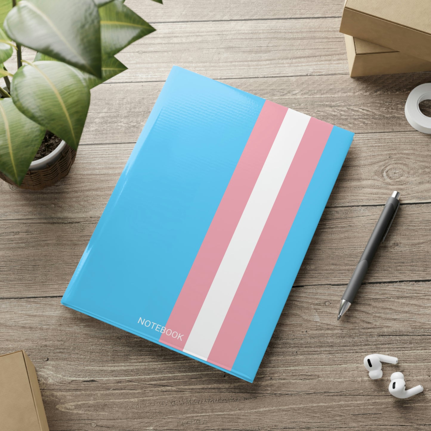 Blue Pink White Trans Pride All Over Puffy Cover Notebook