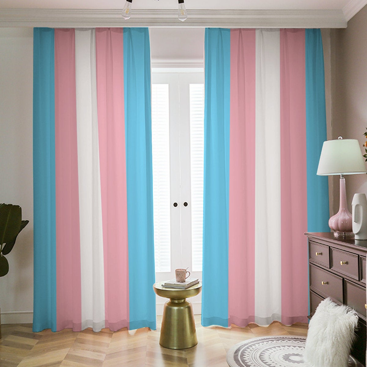 Trans Coloured Living Room,Bedroom, Dorm or Study Curtains Trans Apparel & Gift Ideas for Transwomen and Friends