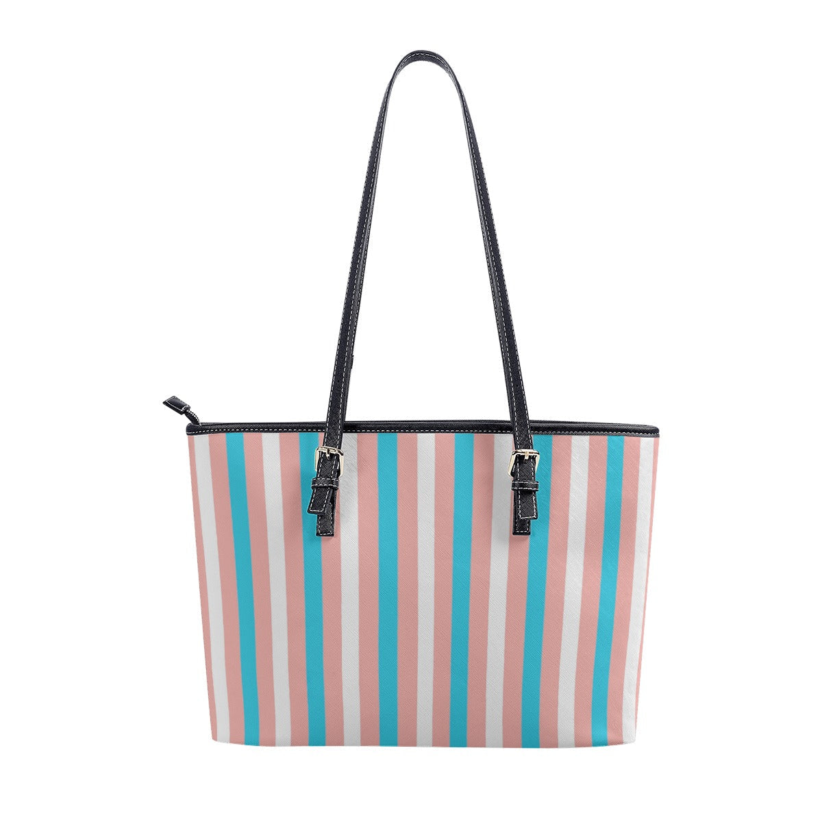 Blue Pink White Trans Candy Striped Pride Vegan Leather Shoulder Tote Bag tunnellsCo.