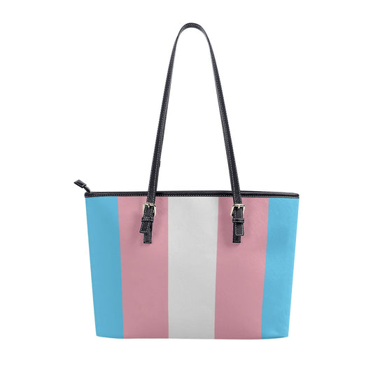 Blue Pink White Trans Pride Vegan Leather Shoulder Tote Bag tunnellsCo.