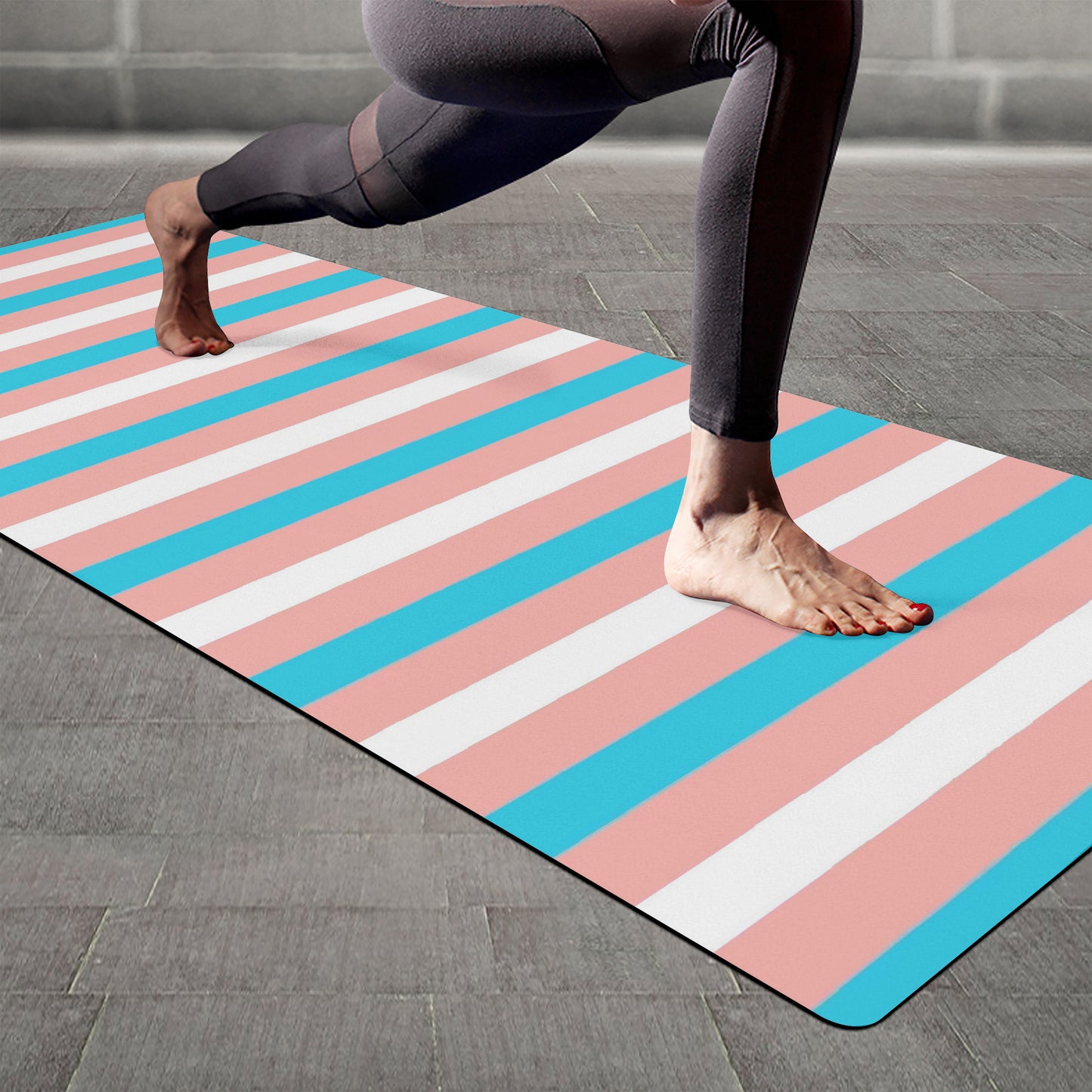 Trans Coloured Trans Pride Ribbon 6ft-2ft Long Neoprene Yoga Mat