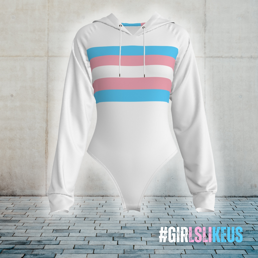 Teen Trans Pride Ribbon White Raglan Sleeve Hooded Bodysuit