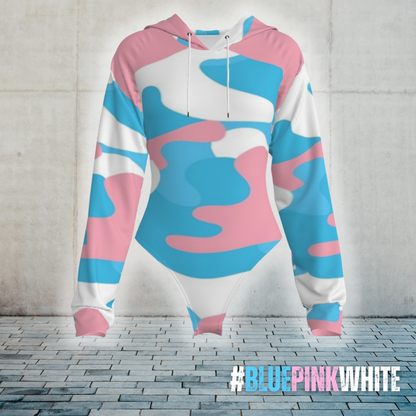 Blue Pink White Teen Pride Skinny-Fit Long Sleeved Hooded Bodysuit