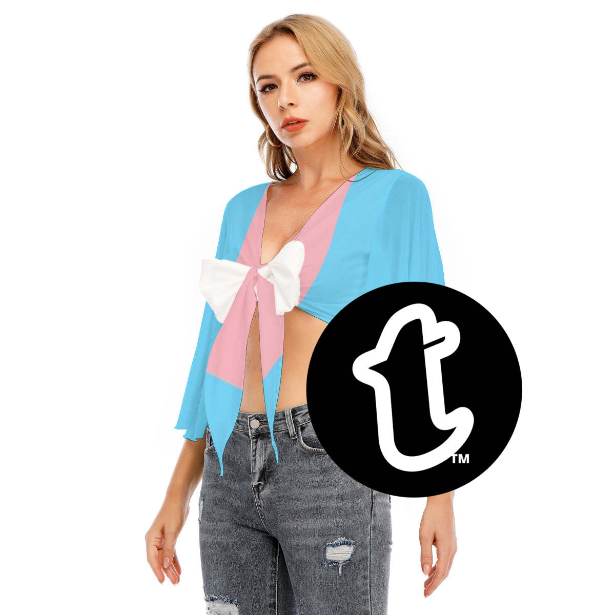 All-Over Print Women's Ruffled Cropped T-shirt With Bandage